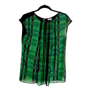 Worthington Top Women’sLarge Blouse Green Pleated sleeveless Shirt Office Casual